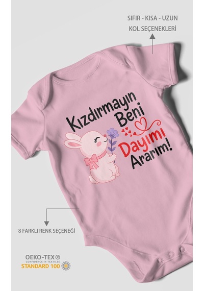 Morivokids Kızdırmayın Beni Dayımı Ararım Kısa Kollu Bebek Body %100 Pamuk Zbn165-kk Koyu Pembe