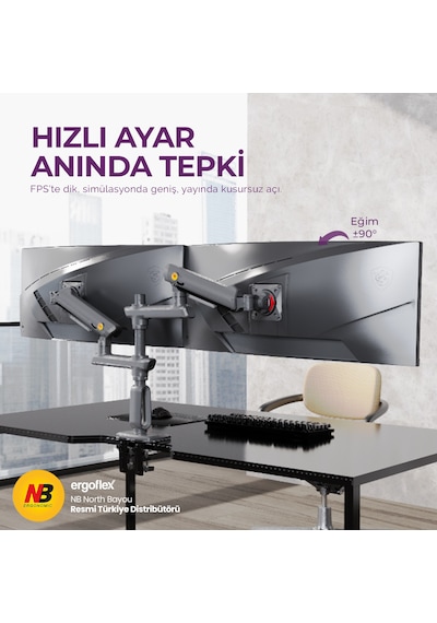 Nb Ergonomic Nb D9c 27-50 İnch Çift Kol 2-20 Kg Profosyonel Gaming Monitör Standı
