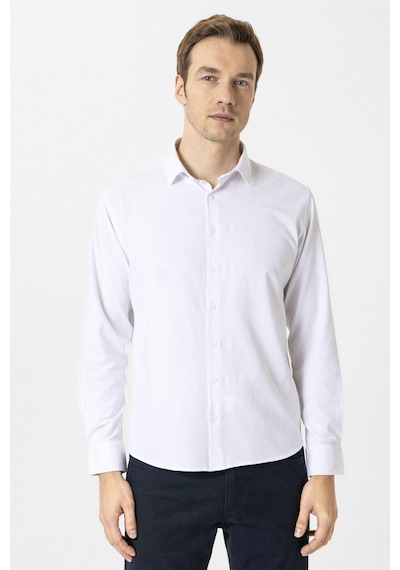 Süvari Beyaz Slim Fit Düz Klasik Yaka Gömlek-34081 Beyaz