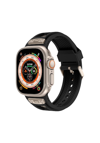 Watch Ultra 49mm Krd-117 Hava Alabilen Delikli Metal Süslemeli Desenli Silikon Kordon
