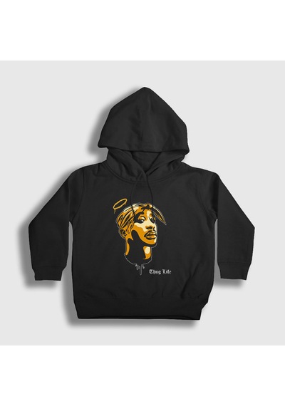 Presmono Unisex Çocuk Angel Tupac Shakur Kapüşonlu Sweatshirt Siyah