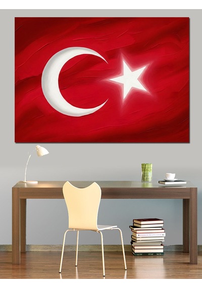 Ahşap Tablo Kırmızı Zemin Üzerinde Türk Bayrağı İstanbul Tabloları