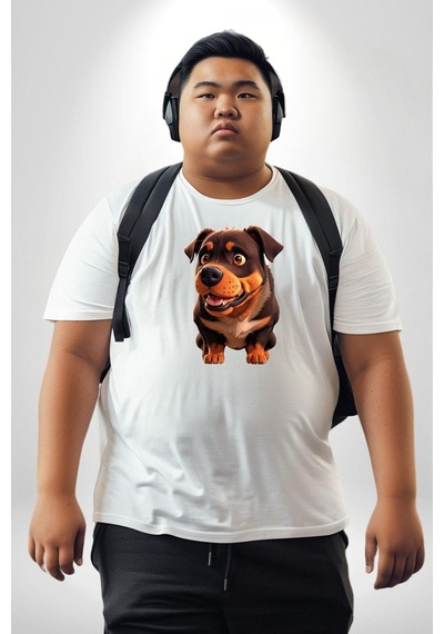 Angemiel Sevimli Çoban Köpeği Beyaz Büyük Beden Kadın Erkek Ünisex Basic Ön Baskılı Tişört Beyaz