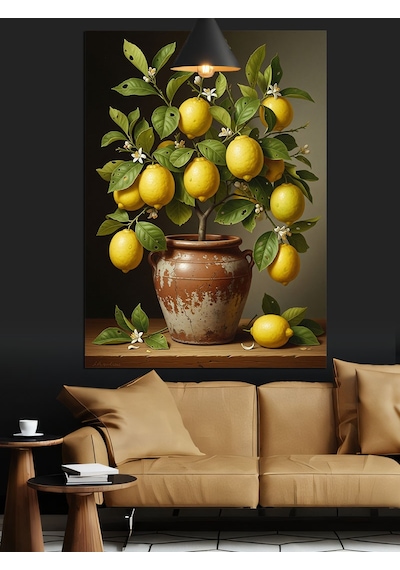 Saksıdaki Limon Ağacı Dekoratif Kanvas - Mdf Ahşap Tablo