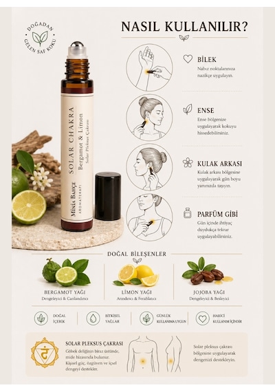 Solar Çakra Roll - %100 Doğal Bergamot & Limon Yağı 10 Ml