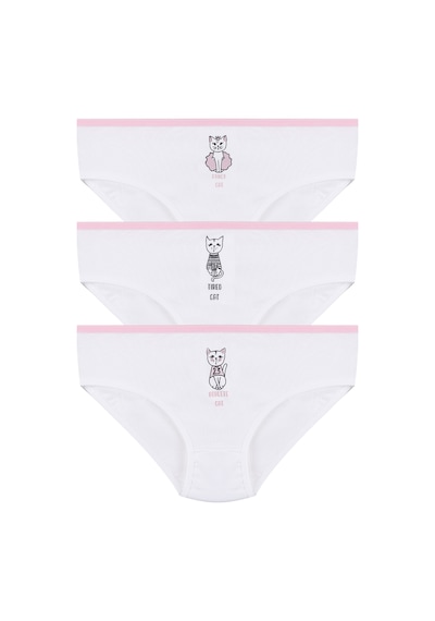 Koza İç Giyim Kız Çocuk 3'lü Penguen Desenli Slip 1050 Beyaz