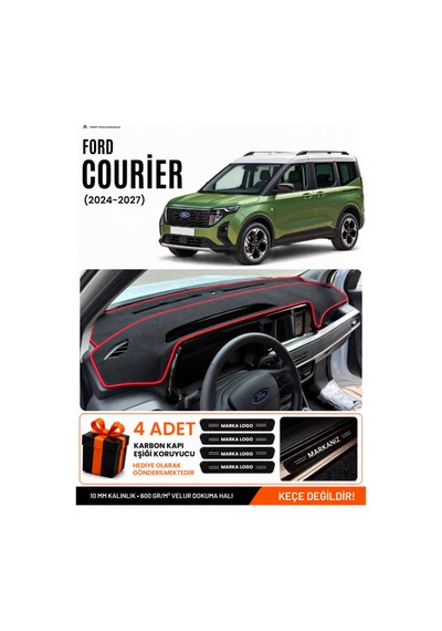 Ford Courier 2024-2027 Uyumlu Torpido Örtüsü, Torpido Kılıfı - Siyah Kırmızı