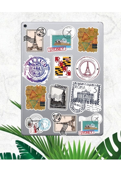 Pul Tasarımlı Vintage Temalı Sticker Seti, Çıkartma, Ajanda Bujo Scrapbook Kolaj Bullet Journal Diğer