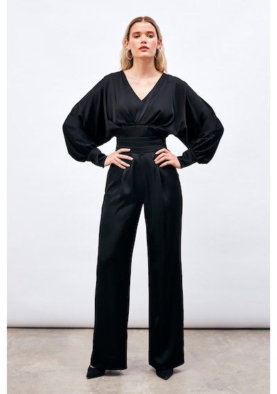 Sateen Cepli Salaş Saten Pantolon - Siyah