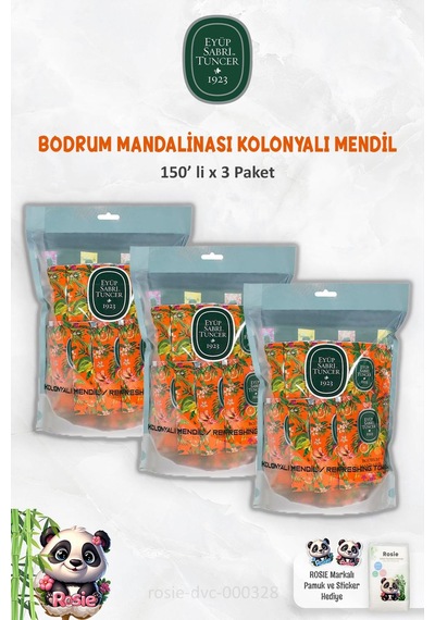 Eyüp Sabri Tuncer 3 Paket Bodrum Mandalinası Kolonyalı Mendil 150'li Ve Rosıe