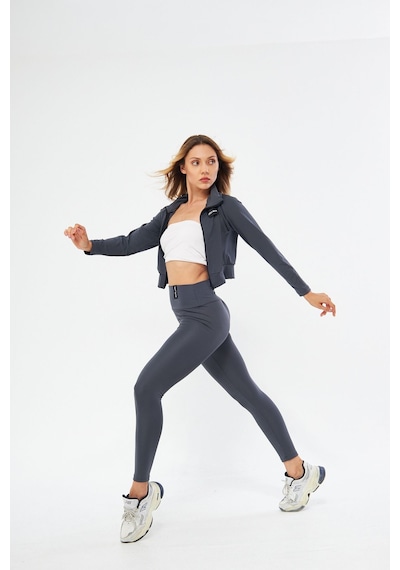 Lesa Wear İçi Polarlı Yumuşacık Şardonlu Kaşkorse Crop Likralı Hırka Antrasit