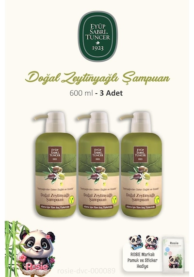 Eyüp Sabri Tuncer 3 Adet Doğal Zeytinyağlı Şampuan 600 Ml Ve Rosıe Pamuk 60'lı