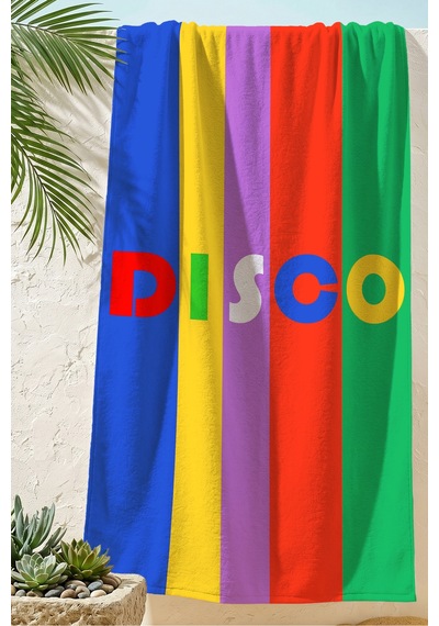 Renkli Çizgili Retro Disco Tipografik Plaj Havlusu-modern Pop Art Çok Hızlı Kuruyan Mikrofiber Havlu Eski Leylak