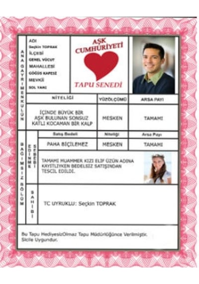 Aşk Cumhuriyeti Tapusu Kırmızı