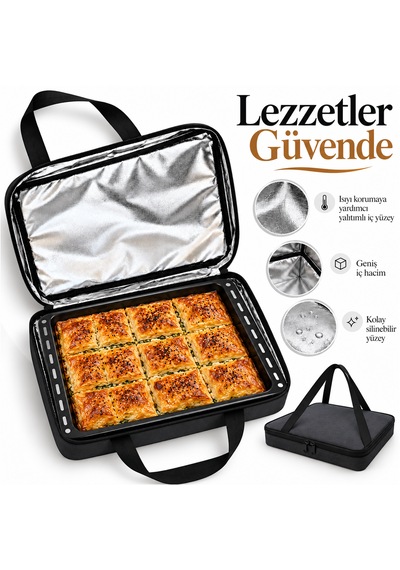 Microcase Çift Fermuarlı Isı Yalıtımlı Termal Borcam Ve Fırın Tepsisi Taşıma Çantası Siyah 47 X 40 X 5 Cm Al7042