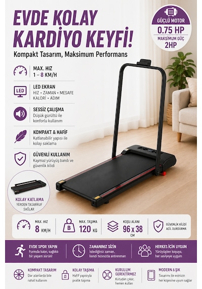 Ekranlı Uzaktan Kumandalı Portatif Bluetoothlu Yürüme Ve Koşu Bandı Rl-895