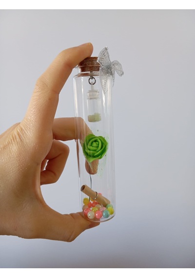 Özel Tasarım Dekoratif Cam Dilek Şişesi 14 Cm Yeşil
