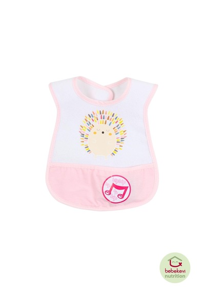 Düdüklü Cepli Sıvama Mama Önlüğü - Renkli Kirpi Koyu Pembe Koyu Pembe