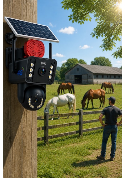 O-kam 3815 4g 6mp Dual Lens Güneş Panelli Solar Sirenli Güvenlik Kamerası 60gb İnternet 12ay 5gb