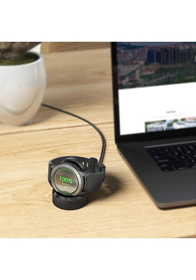 Caseonn Samsung Uyumlu Galaxy Gear S3 Frontier Standlı Manyetik Usb Hızlı Şarj Kablosu Siyah