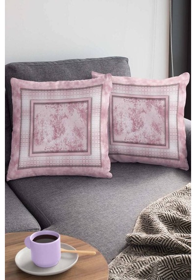 Pembe Çerçeveli Çift Taraflı Yastık Kırlent Kılıfı Krl400n11