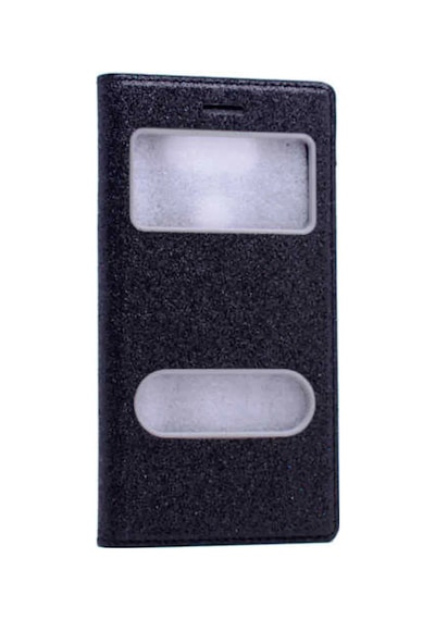 Fibaks iPhone 6 Plus/6s Plus Uyumlu Kılıf Kapaklı Simli Parlak Lüks Koruyucu 360 Kapak Siyah