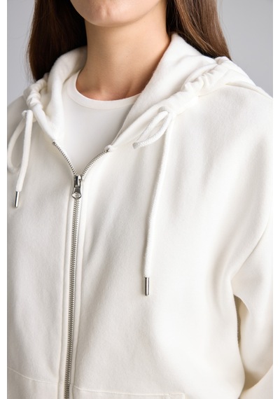 Defacto Relax Fit Kapüşonlu Cepli Basıc Fermuarlı Sweatshirt C1809ax26wner105 Ekru-er105