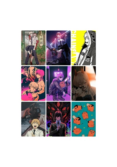 Chainsaw Man Desenli Tasarım Mini 9' Lu Fotokart Seti