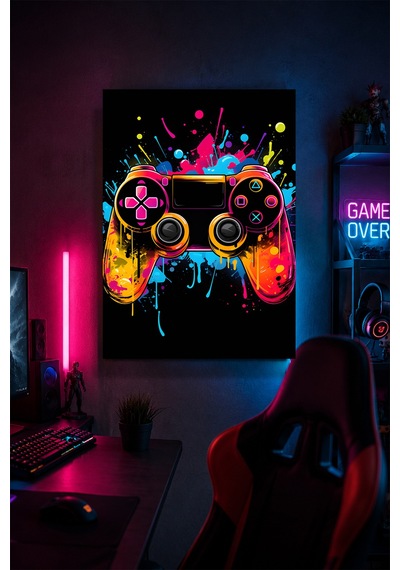 Neon Oyun Kolu Metal Duvar Tablosu Oyuncu Odası Duvar Dekoru 20x30 Cm A4 Boyutunda