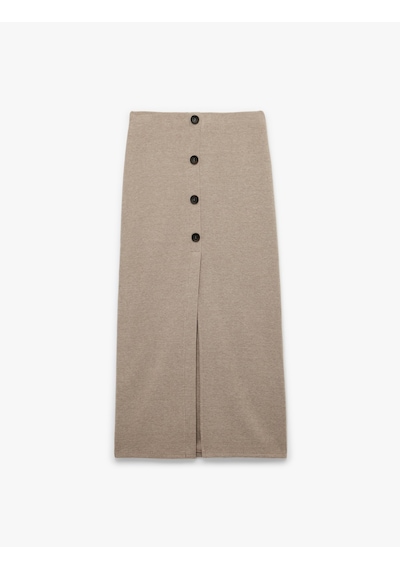 Koton Slim Fit Düğmeli Yırtmaç Detaylı Midi Triko Kalem Etek Deve Tüyü 6wak10209ek Taba