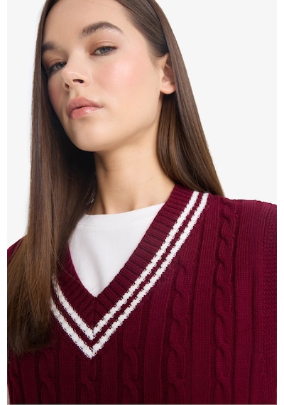 Defacto Okula Dönüş Coool Regular Fit V Yaka Yelek D4686ax25wnbr467 Bordo