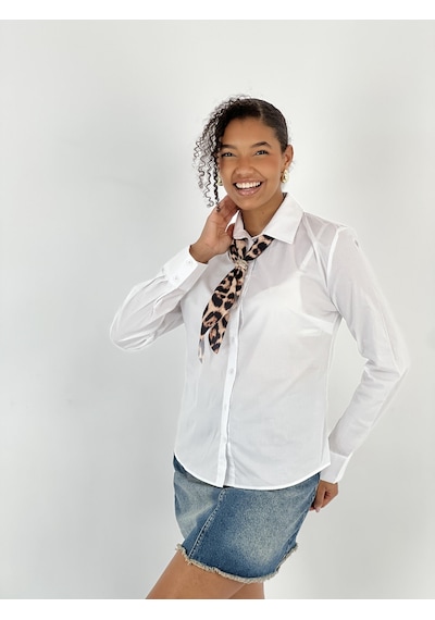 Miss Poem Leopar Fular Detaylı Beyaz Gömlek Beyaz