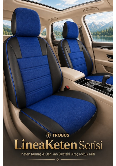 Volvo S80 2018 Ve Sonrası Uyumlu Lineaketen Serisi Mavi Siyah Oto Koltuk Kılıfı