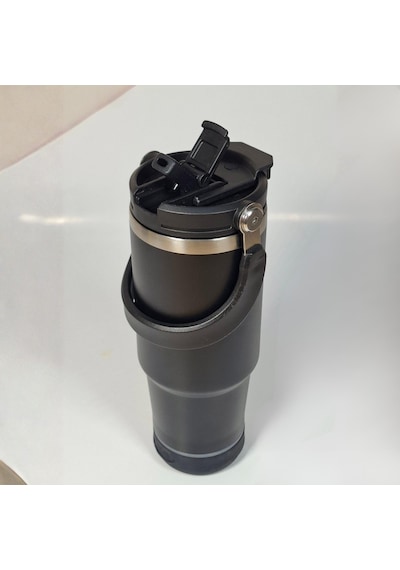 Bluetooth Hoparlörlü Paslanmaz Çelik Termos Bardak 600 Ml -pipetli ,çift Kullanımlı Kapak Siyah