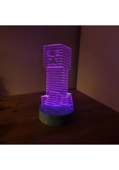 Minecraft Creeper 3d Led Gece Lambası Çocuklara Özel Hediyelik