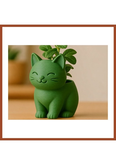 Bezos 3d Baskı Sevimli Kedi Saksı - Figürlü Sukulent Saksısı-yeşil Pro Standart