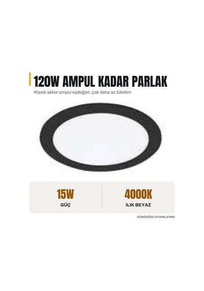 Jupıter Siyah 15w Led Panel 4000k Naturel Beyaz - Ld474-s840