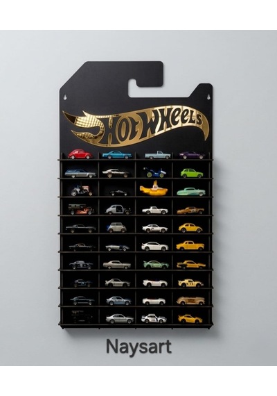 Hotwheels Premium Temalı Siyah Mdf Raflı Pleksi Logolu 40 Arabalık Duvar Rafı Kartonet 1/64 Diecast Araba İçin