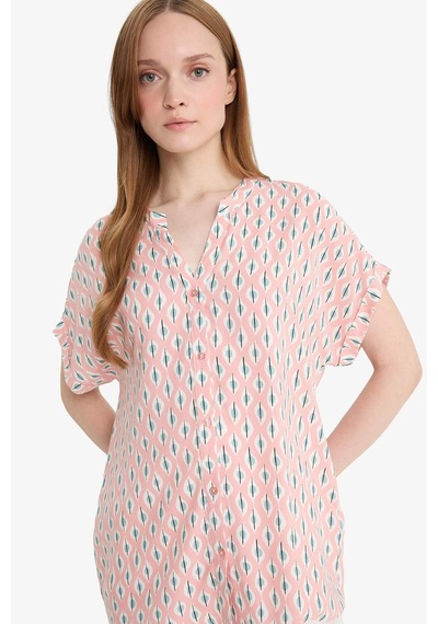 Defacto Regular Fit Apaş Yaka Desenli Kısa Kollu Gömlek I6173az25smpn70 Pembe