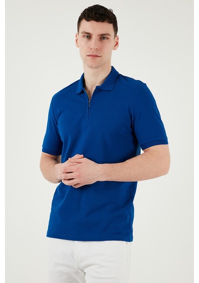 Buratti Pamuklu Regular Fit Yarım Fermuarlı Erkek Polo Yaka T Shirt 5903008 Saks