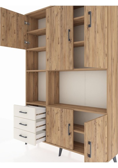 Arges Dolap 9 Raflı 3 Çekmeceli 5 Kapaklı 132x30x195 Çam-çam/... Çam