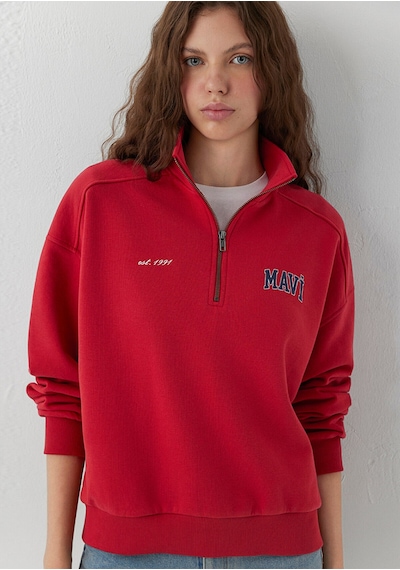 Mavi Logo Baskılı Sweatshırt Scarlet Smile Kırmızı