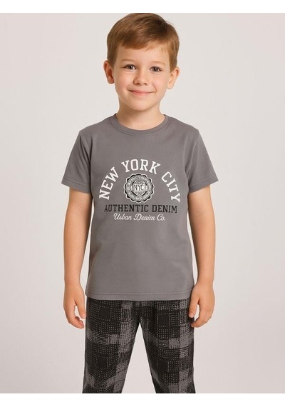 Zekids Erkek Çocuk Pamuklu Kısa Kol Pijama Takımı-16062 Füme