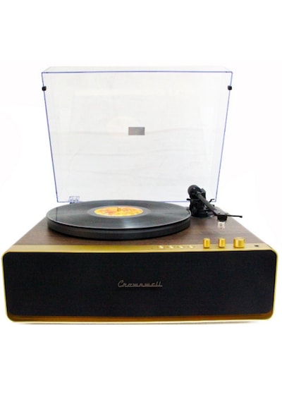 Nostaljik Ahşap Kaplama Pikap 33x45 Plaklar Bass Bluetooth Crownwell Vegas Plus Renk Gold