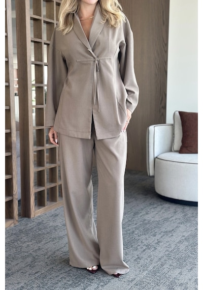 Laluvia Vizon Bluz Pantolon Takım - 8767 Vizon Laluvia Vizon Bluz Pantolon Takım - 8767 Vizon
