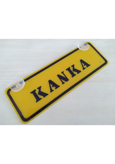 Kanka Yazılı Sarı Dekor Plaka 22x7,5cm Vantuzlu Pleksi Dekor Levha Sarı Plaka 1 Adet