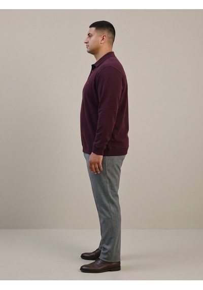Maccali Erkek Bordo Büyük Beden Polo Yaka Battal Sweatshirt