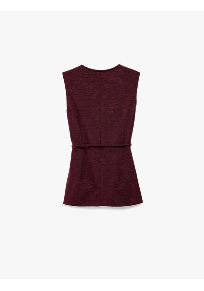 Koton Bisiklet Yaka Kolsuz Kemer Detaylı Bluz Bordo 6wak10250ek Bordo