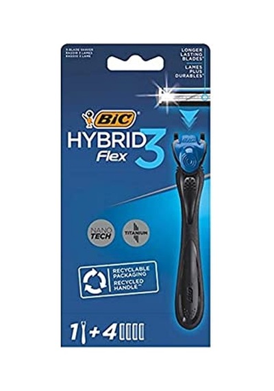Hybrid 3 Flex Erkek Tıraş Bıçağı 1 Sap Ve 4 Yedek Başlık 3 Bıçak , 3 Nano Teknolojik Titanyum Bıçak, E Vita