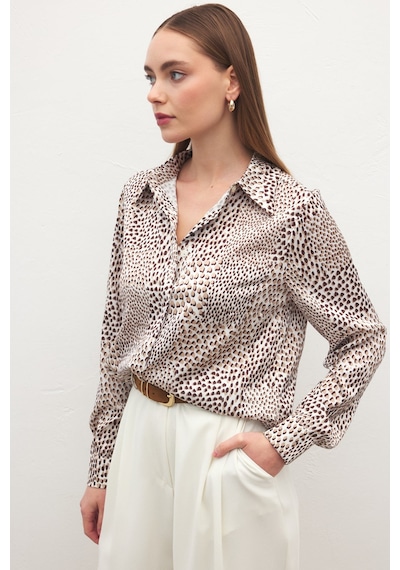 Sateen Desenli Klasik Gömlek - Kahve-137180 kahve